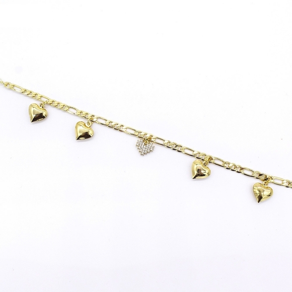 18k Layered real gold filled hearts anklet bracelet 10" - Picture 2 of 2